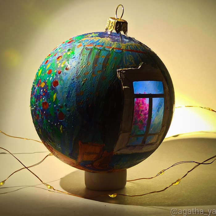 Заглядывать в чужие окна... Деревня, Стеклянный шар, Новогодняя елка, Рождество, Окно, Живопись, Сувениры, Зима, Длиннопост