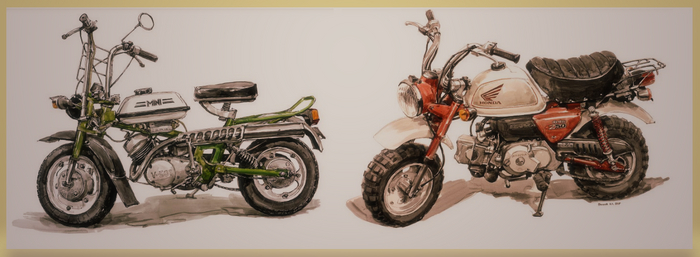 Арт : Рига 26 & Honda Monkey Мопед, Мото, Мотоциклисты, Honda, Мотоциклы honda, Сделано в СССР, Ретро, Ретротехника, Картина, Живопись, Арт