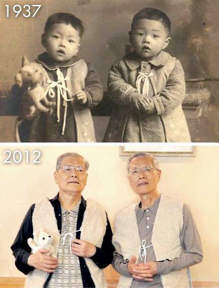 Близнецы, сфотографированные в 1937 и 2012 годах