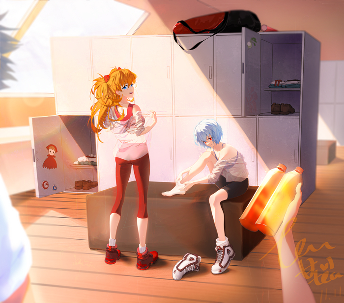 Asuka & Rei Evangelion, Asuka Langley, Rei Ayanami, Anime Art, 