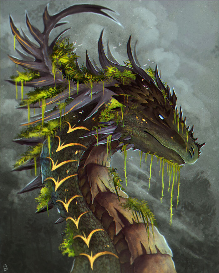 Древний лесной дракон Дракон, Портрет, Фэнтези, 2D, Digital, Мифические существа