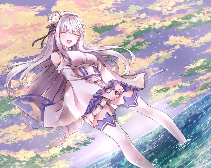 Emilia , Anime Art, Emilia, Re:Zero Kara, , Puck