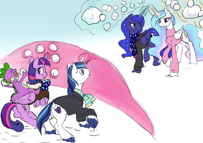    My Little Pony, Ponyart, Twilight Sparkle, Spike, Shining Armor, Princess Celestia, Princess Luna, Silfoe