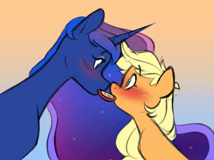  My Little Pony, Princess Luna, Applejack, Doodle-mark, MLP Lesbian