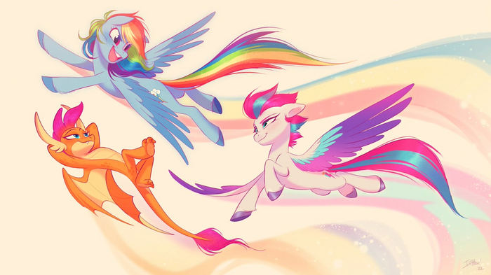 Полёт My Little Pony, Rainbow Dash, Zipp Storm, Smolder, Imalou