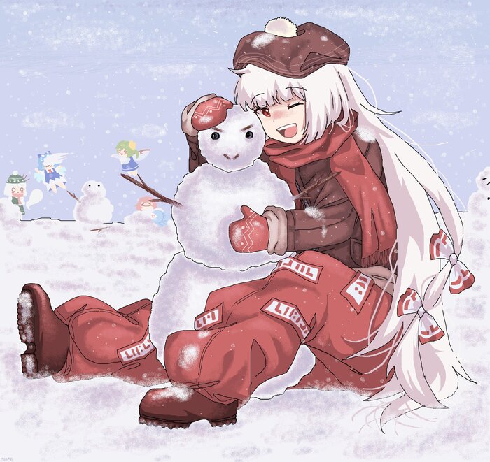 Лепим снеговиков Touhou, Fujiwara no Mokou, Cirno, Daiyousei, Konpaku Youmu, Saigyouji Yuyuko, Anime Art, Аниме, Арт, Снеговик