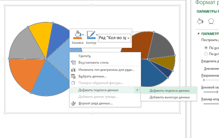 Excel вторичная круговая диаграмма