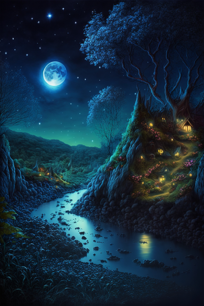 Продолжение поста «СКАЗОЧНЫЕ ОБОИ НА РАБОЧИЙ СТОЛ» Midjourney, Арты нейросетей, Нейронные сети, Цифровой рисунок, Длиннопост, Фоторедактор, Обои на рабочий стол, Сказка, Река, Озеро, Красота, Волшебство, Магия, Ночь, День, Луна, Обои на телефон, Ответ на пост
