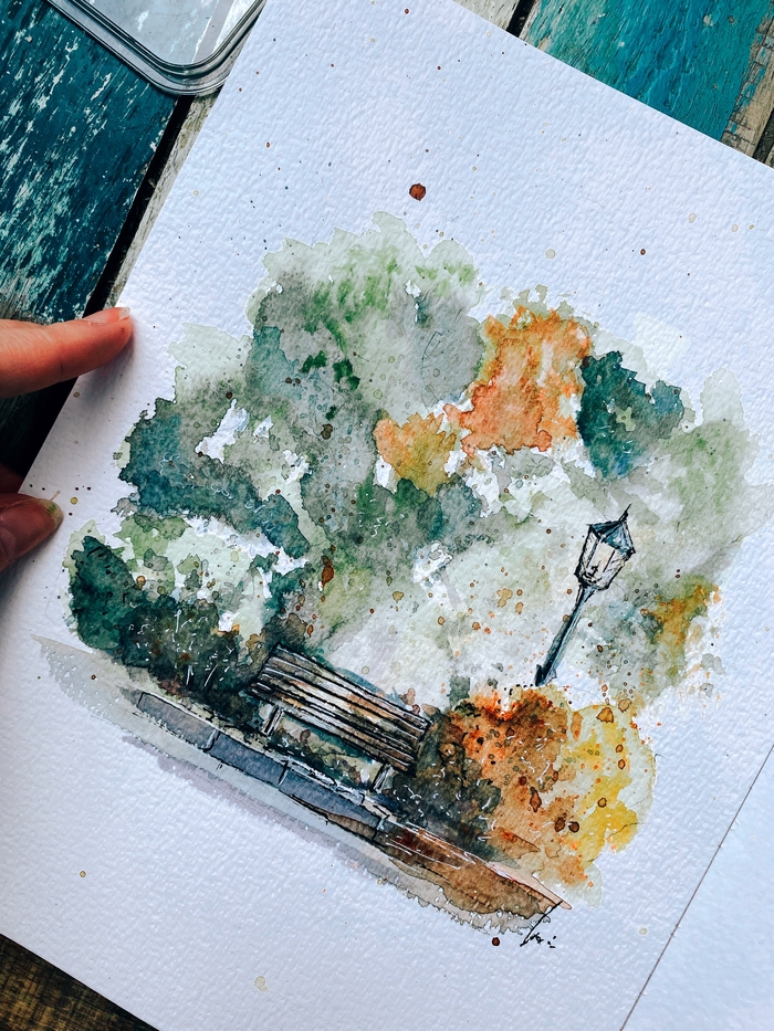 Осень в парке. Скетч акварелью с натуры