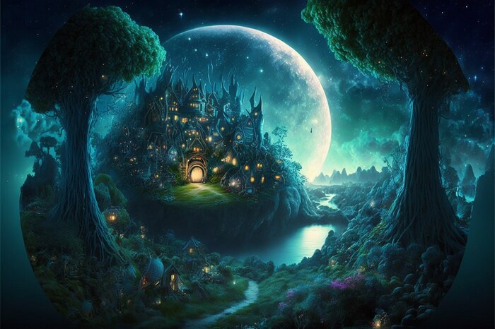 Продолжение поста «СКАЗОЧНЫЕ ОБОИ НА РАБОЧИЙ СТОЛ» Midjourney, Арты нейросетей, Нейронные сети, Цифровой рисунок, Фоторедактор, Обои на рабочий стол, Сказка, Река, Озеро, Красота, Волшебство, Магия, Ночь, День, Луна, Длиннопост, Ответ на пост