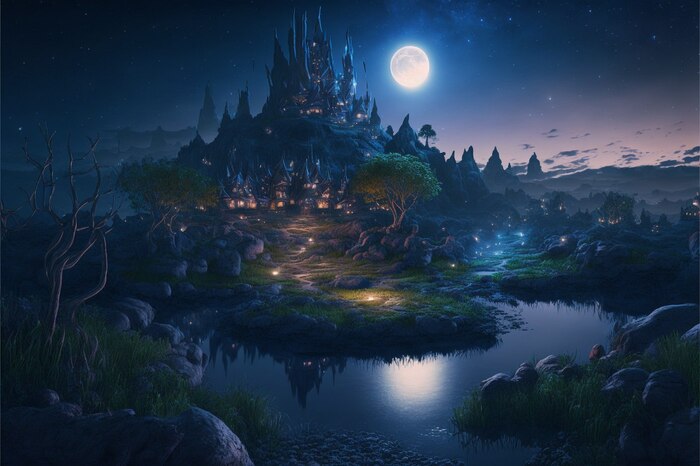 Продолжение поста «СКАЗОЧНЫЕ ОБОИ НА РАБОЧИЙ СТОЛ» Midjourney, Арты нейросетей, Нейронные сети, Цифровой рисунок, Фоторедактор, Обои на рабочий стол, Сказка, Река, Озеро, Красота, Волшебство, Магия, Ночь, День, Луна, Длиннопост, Ответ на пост