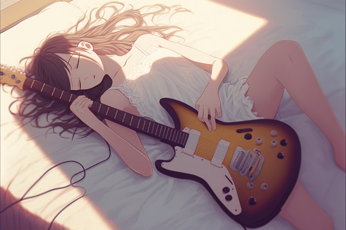 Девушка с гитарой, нейросеть