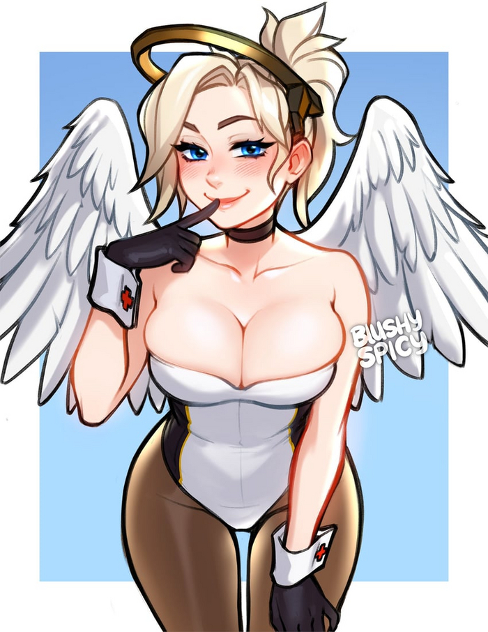     , Anime Art, Overwatch, Mercy, Bunnysuit, , Blushypixy