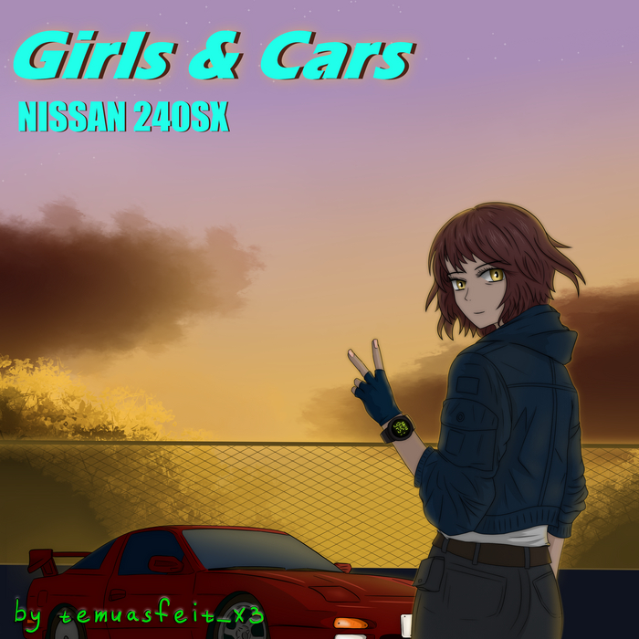 Girl & Nissan 240SX , Anime Art, , 