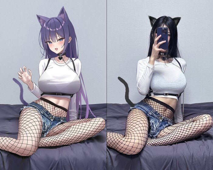 2D vs 3D , Anime Art, , , 2D vs 3D, Animal Ears