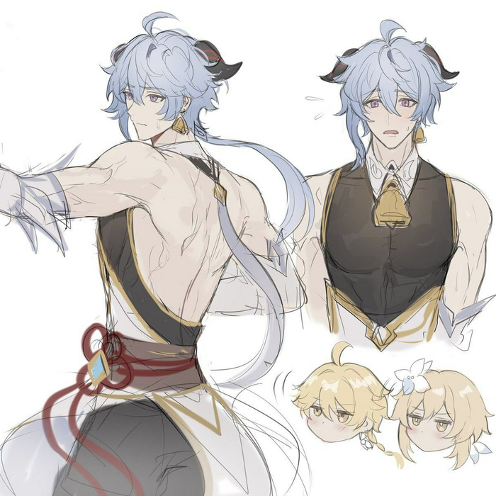        ? , Anime Art, Genshin Impact, Ganyu (Genshin Impact),  63, , Aether (Genshin Impact), Lumine