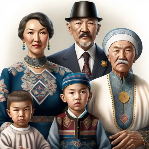 Midjouney: /imagine prompt: happy kazakh family Midjourney, , 