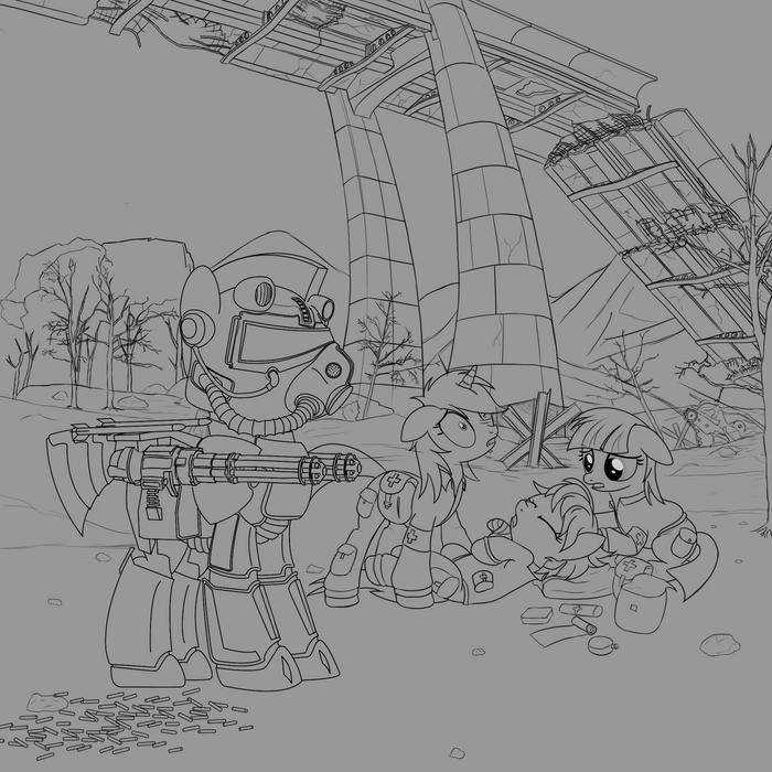 Fallout Equestria sketch My Little Pony, Applejack, Semi-grimdark, MLP Crossover