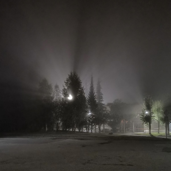 Туманное Туман, Мобильная фотография, Huawei mate 20, Башкортостан, Ночь, Фонарь, Ёлки