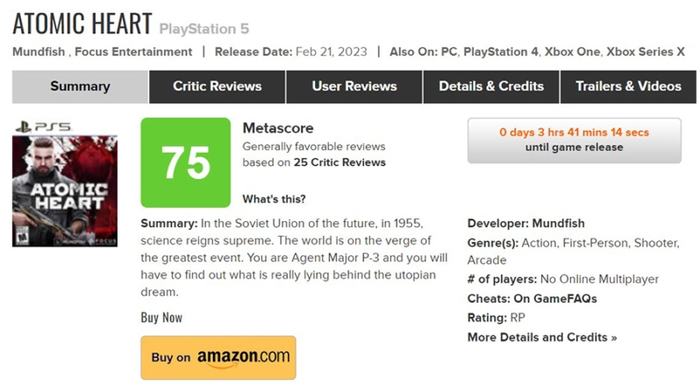   Atomic Heart  75   100  Metacritic Atomic Heart, , Metacritic, , , 