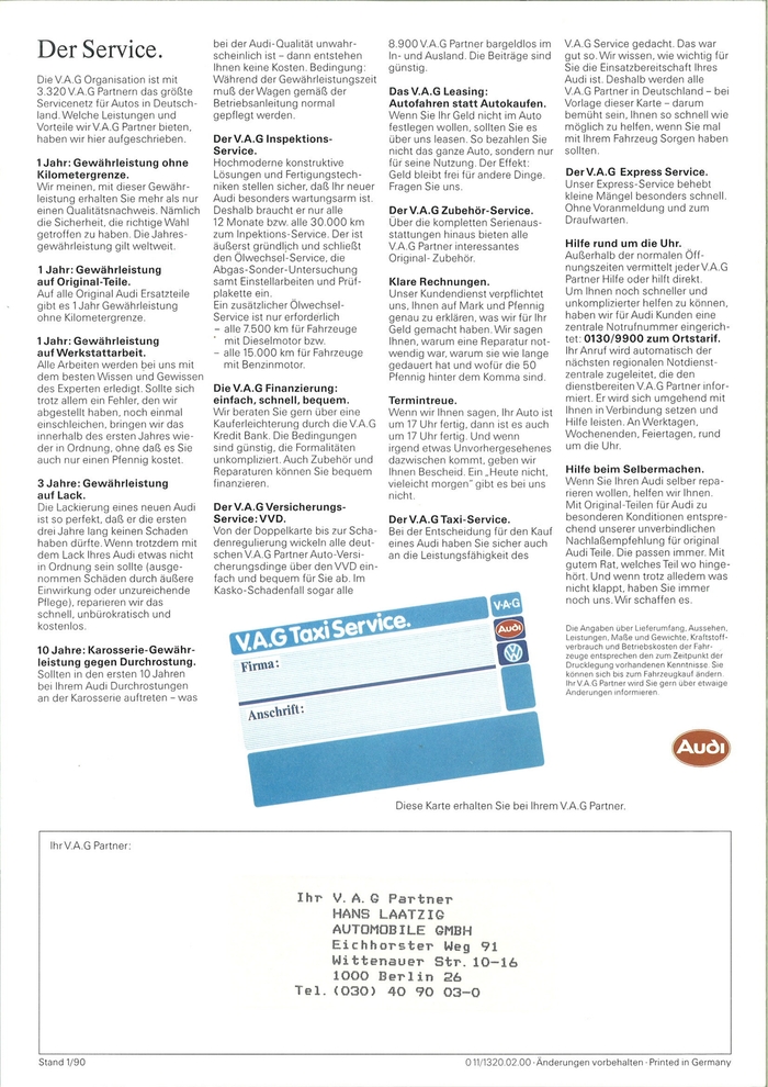 Брошюра автомобилей такси от Audi за 1990 год Такси, Audi, Брошюра, Реклама, Авто, Длиннопост