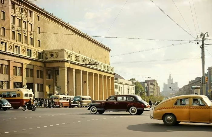 Послевоенная Москва глазами классика советской фотографии. Прогулка по Москве 50-х годов Старое фото, СССР, История города, 50-е, Москва, Семён Фридлянд, Колоризация, Фотография, Длиннопост