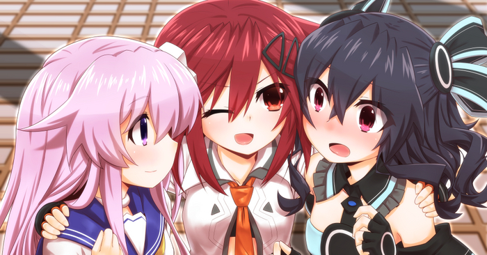 Uzume&Nepgear&Uni Anime Art, Hyperdimension Neptunia, Neptunia, Nepgear, Uzume Tennouboshi, Uni