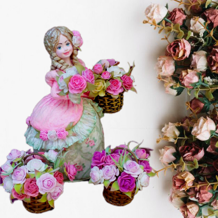 Девочка цветочница. Смешанная техника. Вата +фоамиран