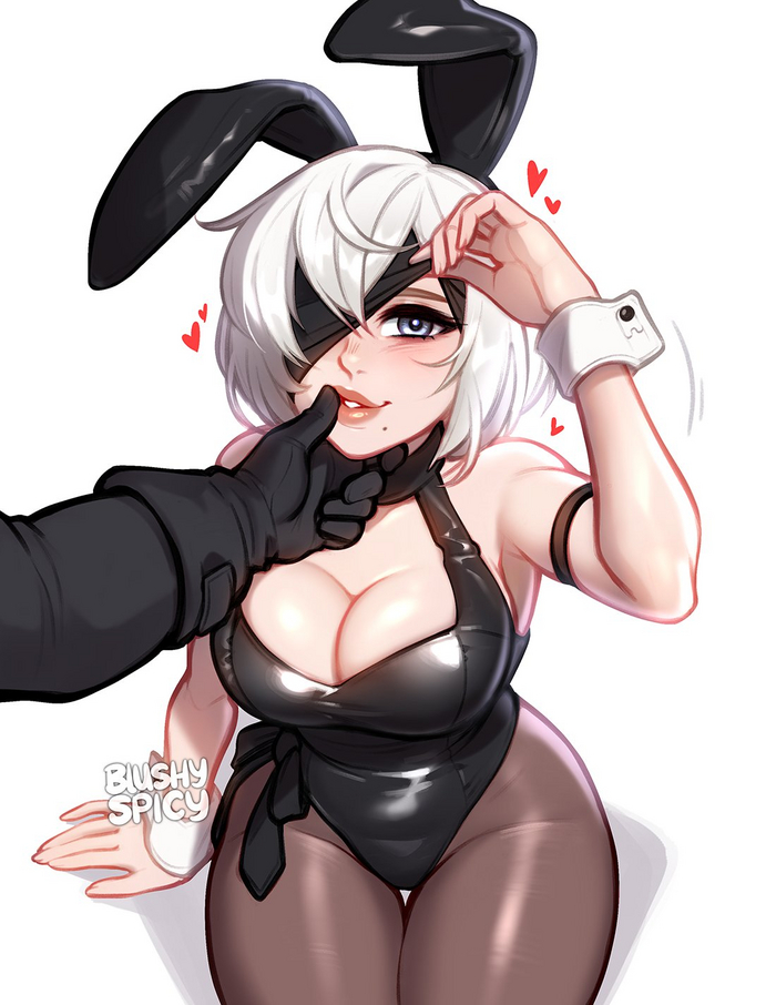 YoRHa No.2 Type B Anime Art, , Nier Automata, Yorha unit no 2 type B, Yorha unit no 9 type S, Blushypixy, Game Art, Bunnysuit