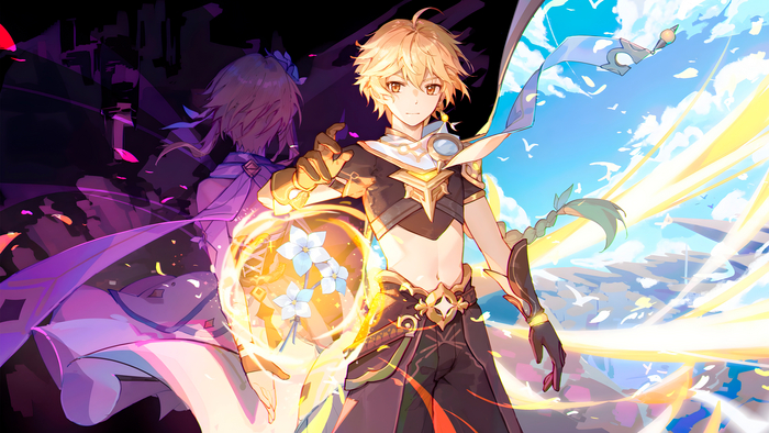    #38 Genshin Impact, , Anime Art,    , Aether (Genshin Impact), Lumine (Genshin Impact)