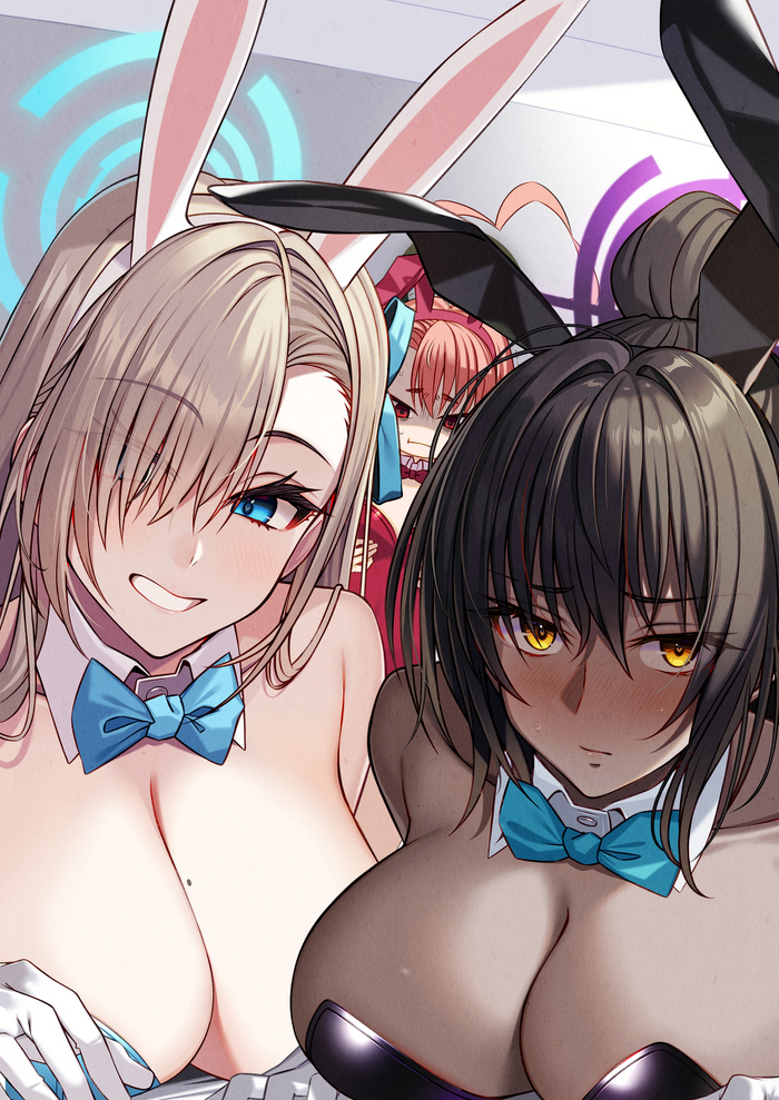  , Anime Art, Blue Archive, Ichinose Asuna, Kakudate Karin, Mikamo Neru, Bunnysuit, Bunny Ears
