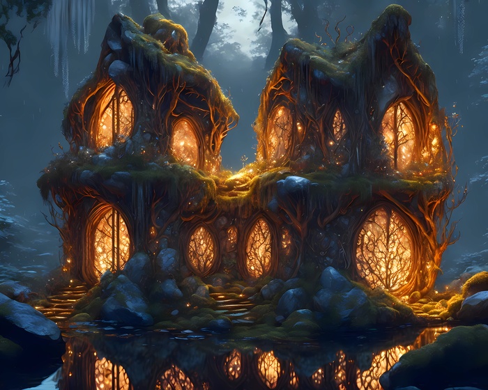 Дом у лесного ручья, тихий вечер