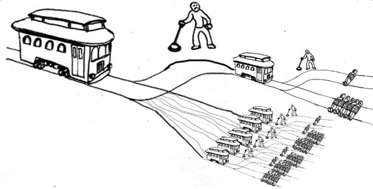 Поезд ехал 5. Философская дилемма вагонетки. Проблема вагонетки. Дилемма с поездом. Загадка с вагонеткой.