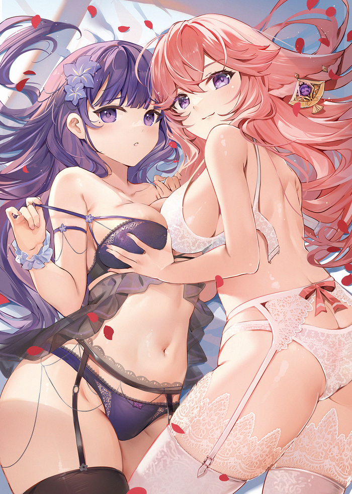    Anime Art, , Yae Miko (Genshin Impact), Raiden Shogun (Genshin Impact), Genshin Impact,  , Elise piclic, 