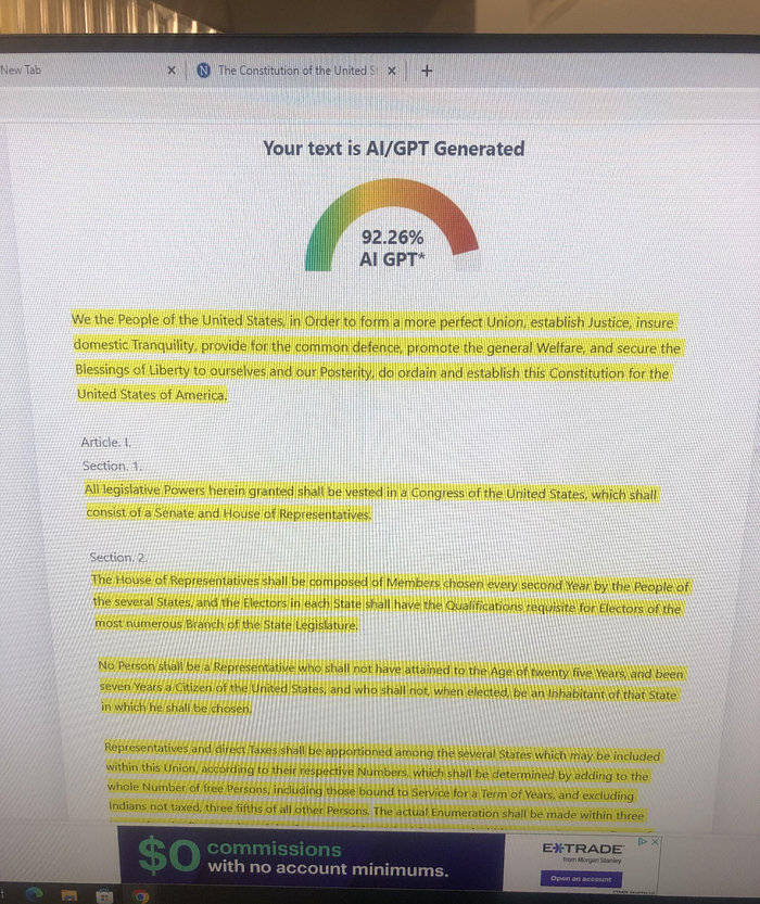 Конституция США и детектор AI/GPT