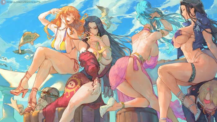 One Piece , Anime Art, , Nami, Boa Hancock, Nefertari Vivi, Nico Robin, Sanji, Cutesexyrobutts, ,  , One Piece, 