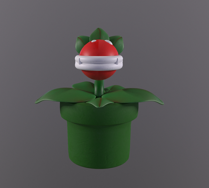 Пиранья из Марио 3D, Blender, 3D моделирование, Компьютерная графика, Substance painter, Marmoset Toolbag, Gamedev, Марио, Super Mario, Растения, Длиннопост