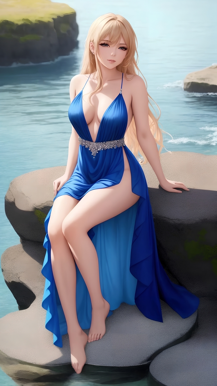Blue dress , Anime Art,  , Stable Diffusion, , 