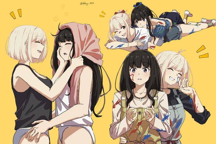    Anime Art, , Lycoris Recoil, Nishikigi Chisato, Inoue Takina, Animal Ears, , Yuri