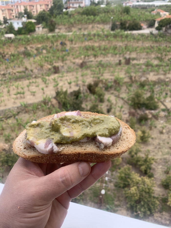 Сало с соусом Pesto