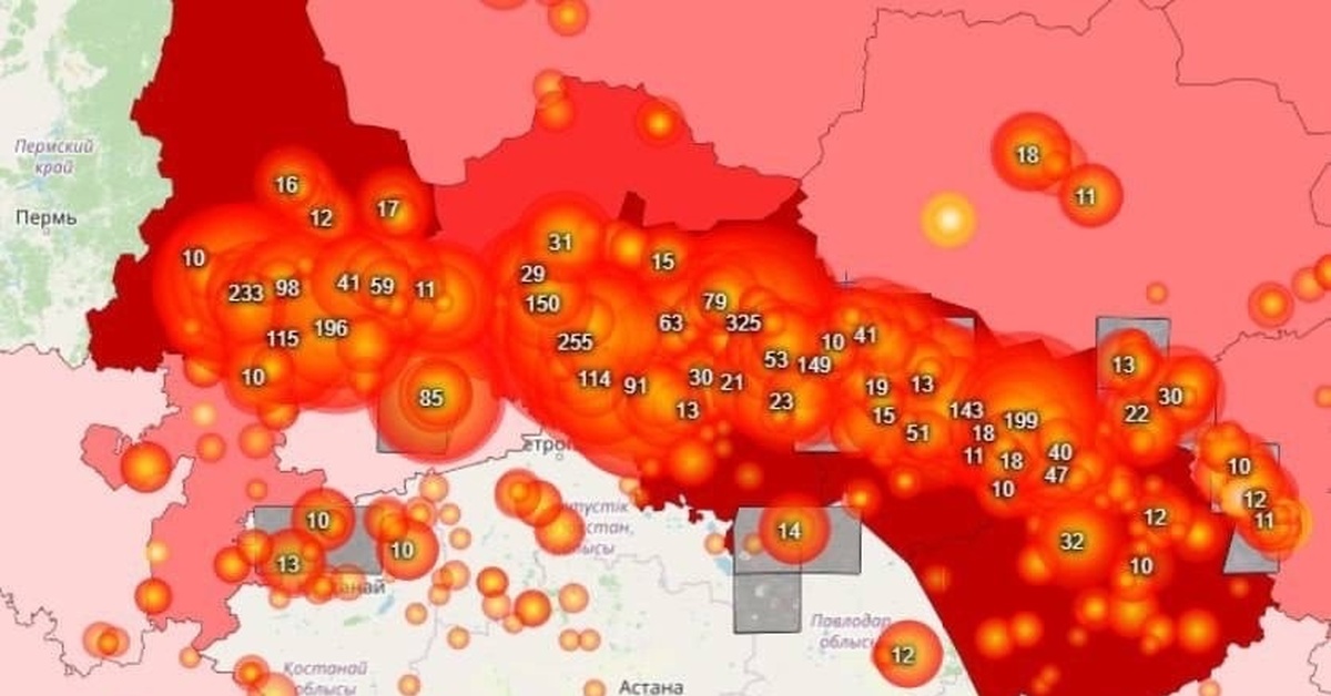 Карта пожаров на урале