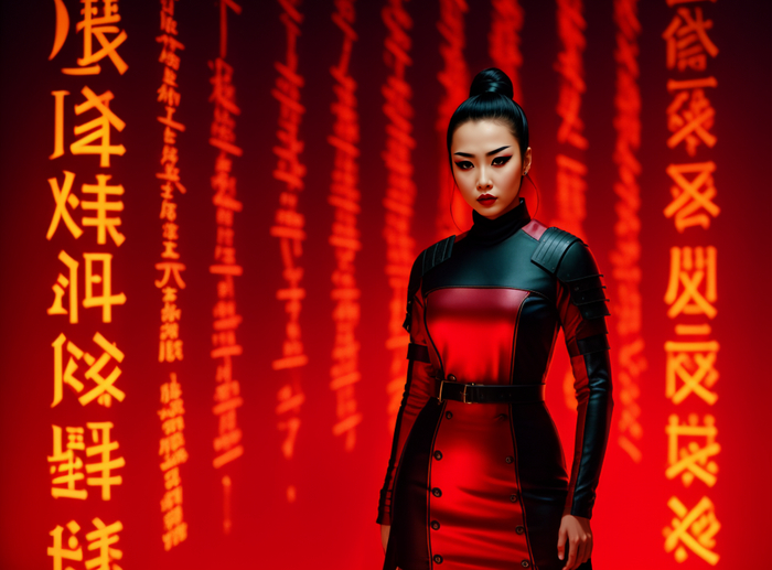 Японская девушка в доспехах самурая