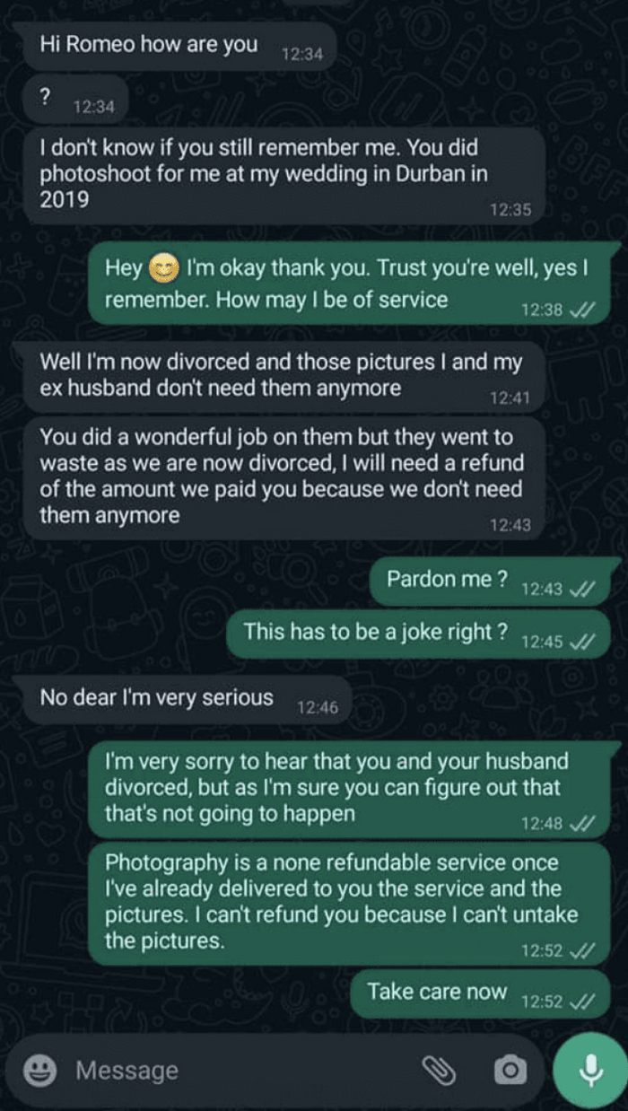 Женщина развелась и озадачила свадебного фотографа своей просьбой