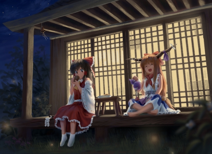  Touhou, Hakurei Reimu, Ibuki Suika, Anime Art, , 