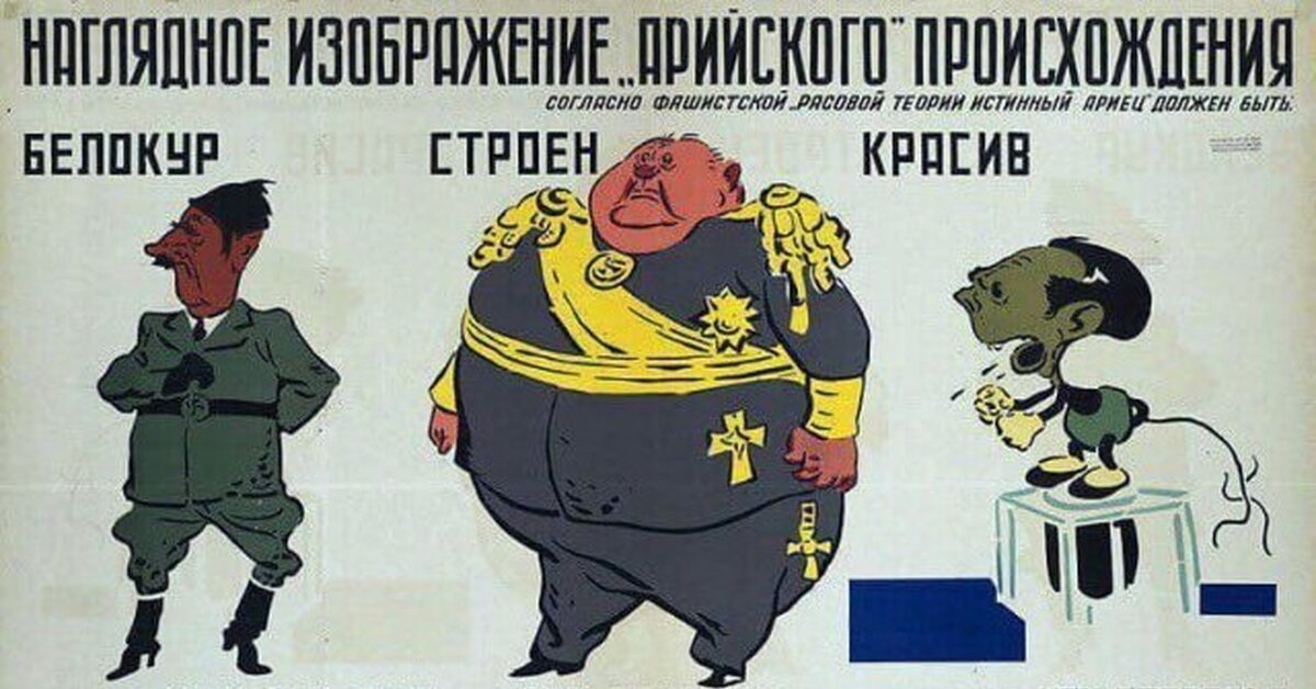 Как должен выглядеть истинный ариец Советская карикатура времён Второй мировой войны Пикабу