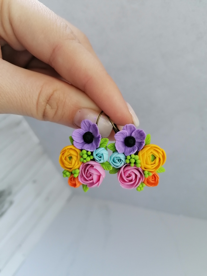 Серьги с цветами ручной работы. Из полимерной глины