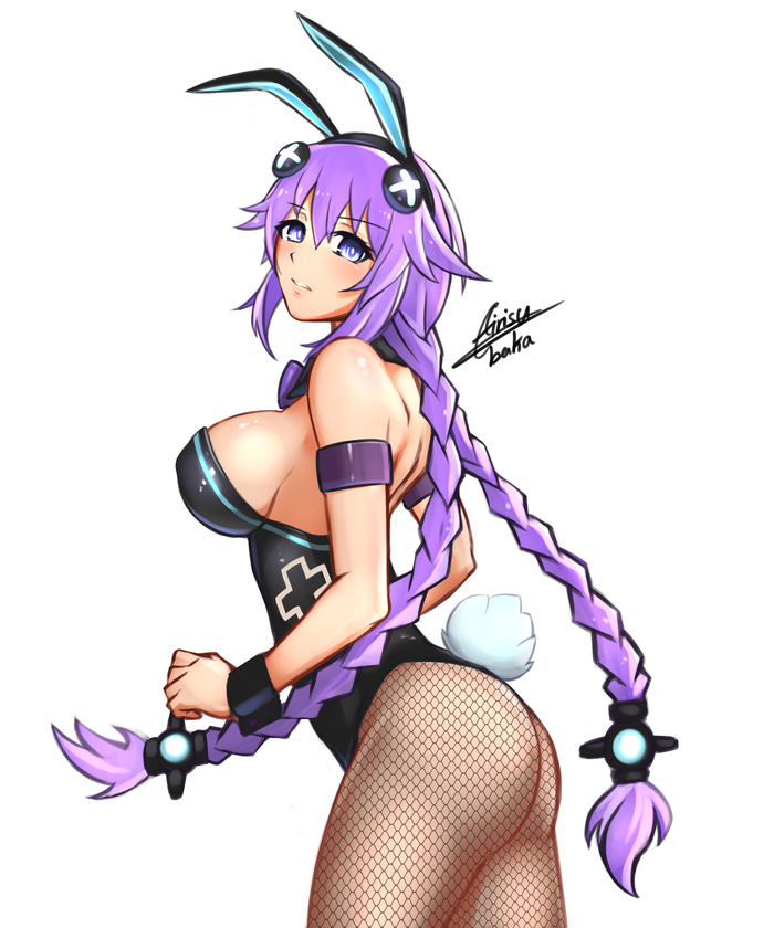 Purple Heart Anime Art, Hyperdimension Neptunia, Neptunia, Neptune, Purple Heart, Bunnysuit, Bunny Ears, Bunny tail, Airisubaka