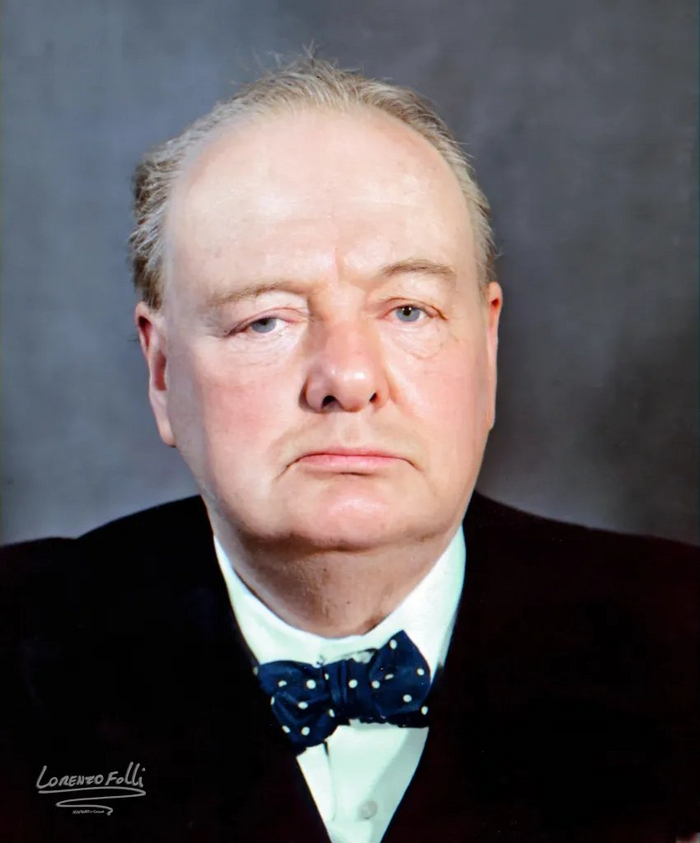 Уинстон Черчилль в 1945 Прошлое, Общество, Фотография, Культура, История (наука), Колоризация, Историческое фото, Старое фото, Великобритания, Уинстон Черчилль