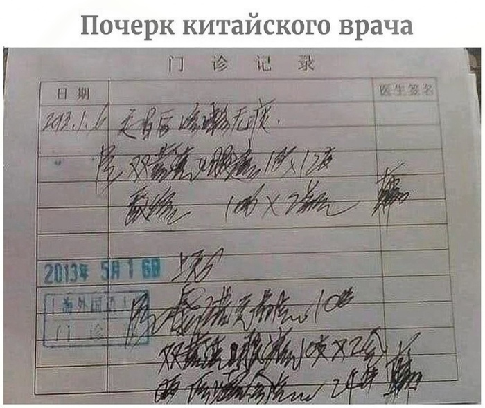 Не вижу отличий от почерка российского врача