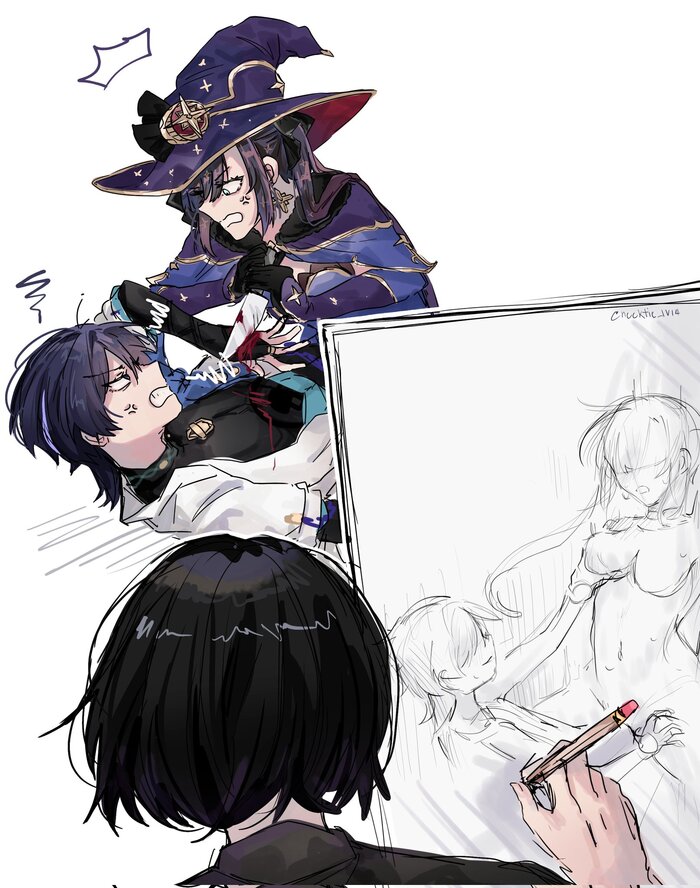   Anime Art, Genshin Impact, Mona, Scaramouche, 